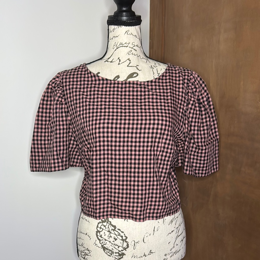 NASTY GAL COLLECTION | Gingham Checkered Pink and Black Cropped Top | 8